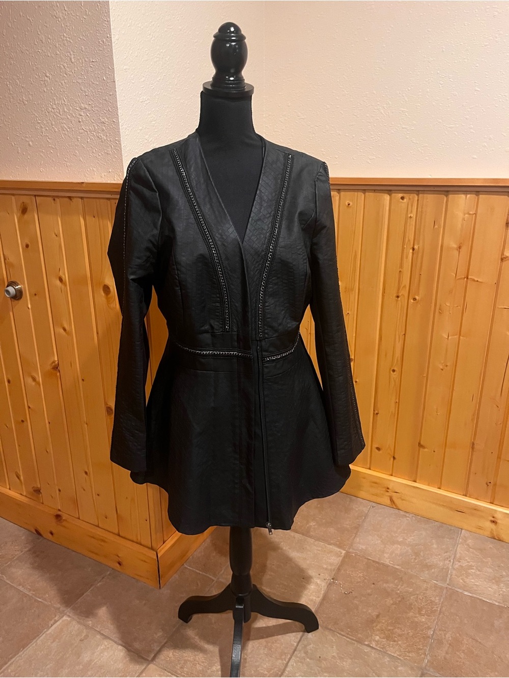 VENUS Black Faux-Leather Peplum Jacket